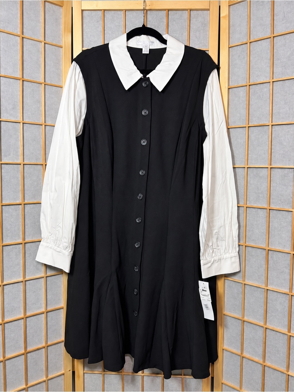 NWT London Times Woman 2X Black White Collared Button Front Dress
